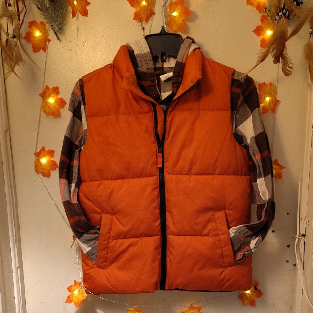 GAP Kids Brown and Orange Plaid Shirt Along With OID NAVY ORANGE-BROWN HALF Si
